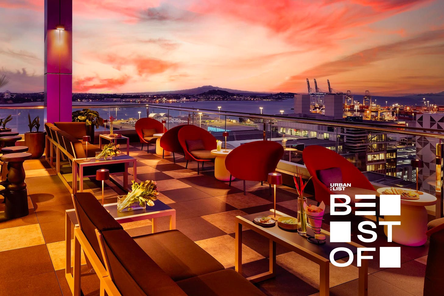 A view across the deck at HI-SO, one of the best rooftop bars in Auckland.
